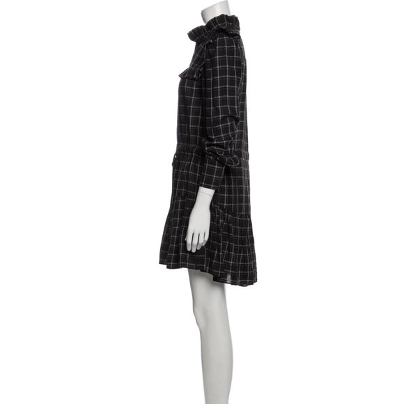 Rebecca Taylor La Vie Drapey Plaid Long Sleeve Belted Ruffle Dress - Black Combo - Picture 10 of 16